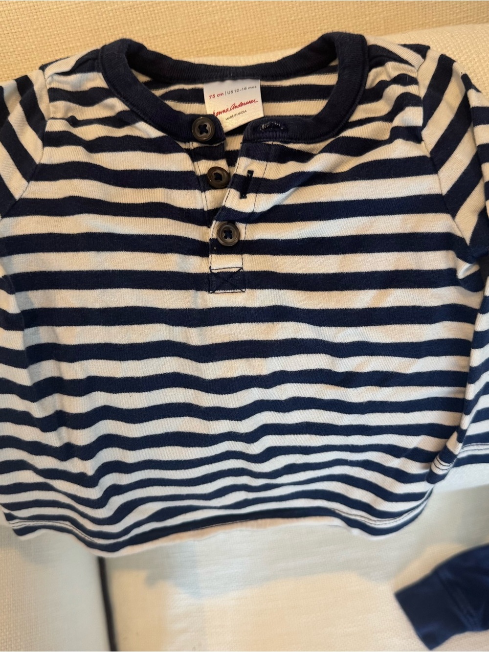 Hanna Andersson Striped Henley Top - Navy and Cream